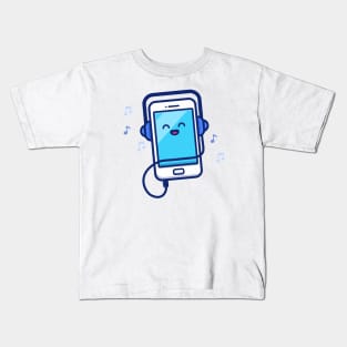 Cute Mobile Phone Listening Music With Headphone Kids T-Shirt